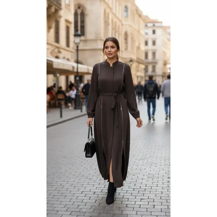 Misswhence Fermuar Detaylı Cupra İpek FERACE 39501 KAHVE