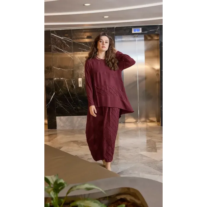 Misswhence Cupra İpek Etekli Bluz Takım 39002 bordo