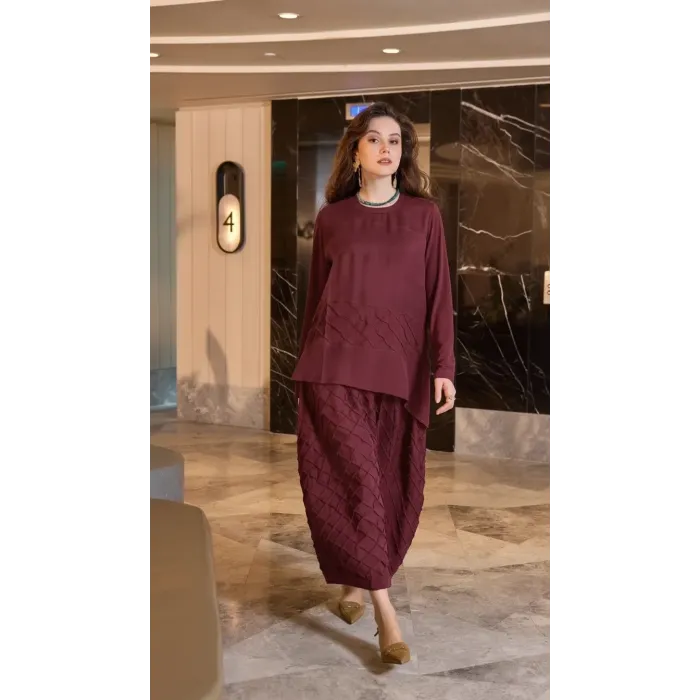 Misswhence Cupra İpek Etekli Bluz Takım 39002 bordo