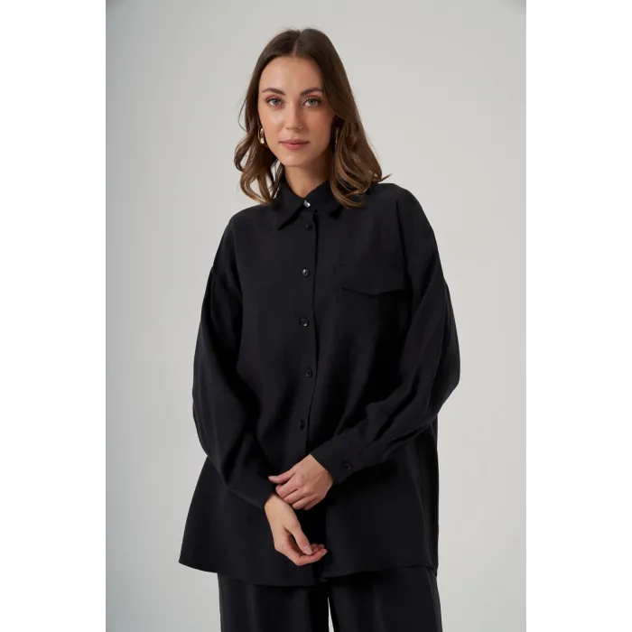 Nuss 1063 Tek Cep Kapak Detaylı Basic Pantolonlu Takım - Siyah