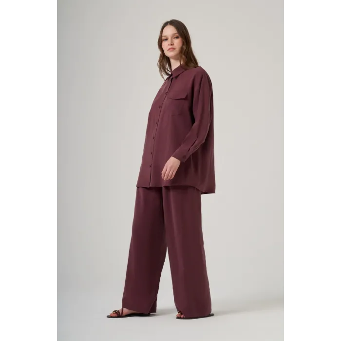 Nuss 1063 Tek Cep Kapak Detaylı Basic Pantolonlu Takım - Mürdüm