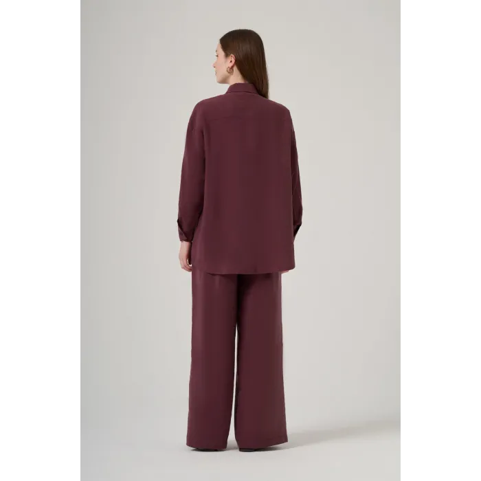 Nuss 1063 Tek Cep Kapak Detaylı Basic Pantolonlu Takım - Mürdüm