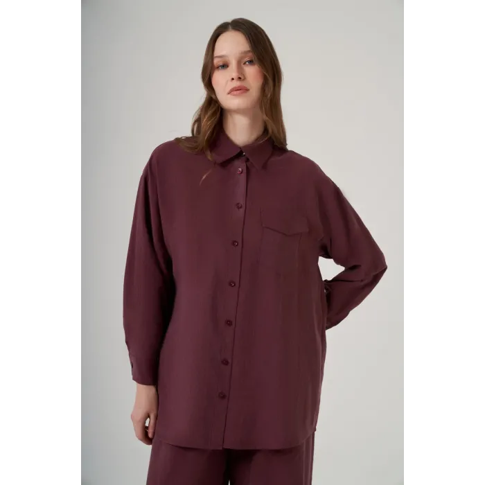 Nuss 1063 Tek Cep Kapak Detaylı Basic Pantolonlu Takım - Mürdüm