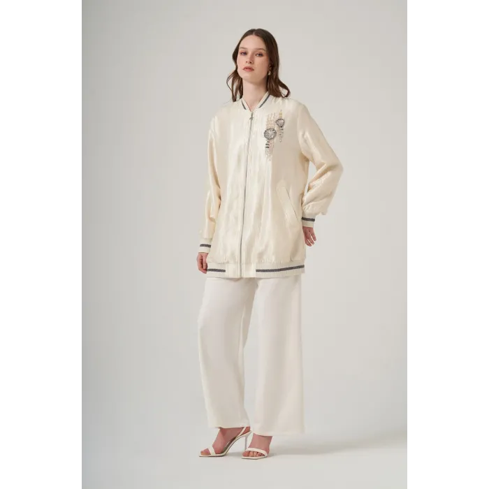 Nuss 6038 Taş İşlemeli Kap EKRU