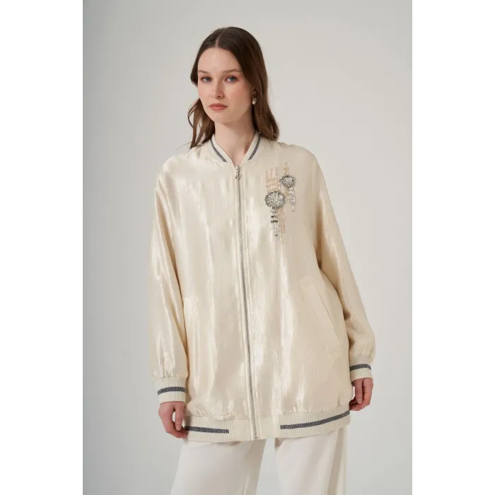 Nuss 6038 Taş İşlemeli Kap EKRU