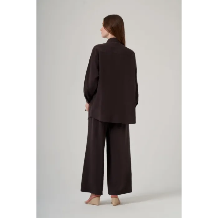 Nuss 1063 Tek Cep Kapak Detaylı Basic Pantolonlu Takım -KAHVE