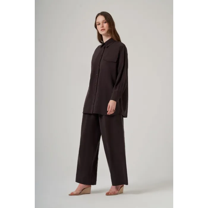 Nuss 1063 Tek Cep Kapak Detaylı Basic Pantolonlu Takım -KAHVE