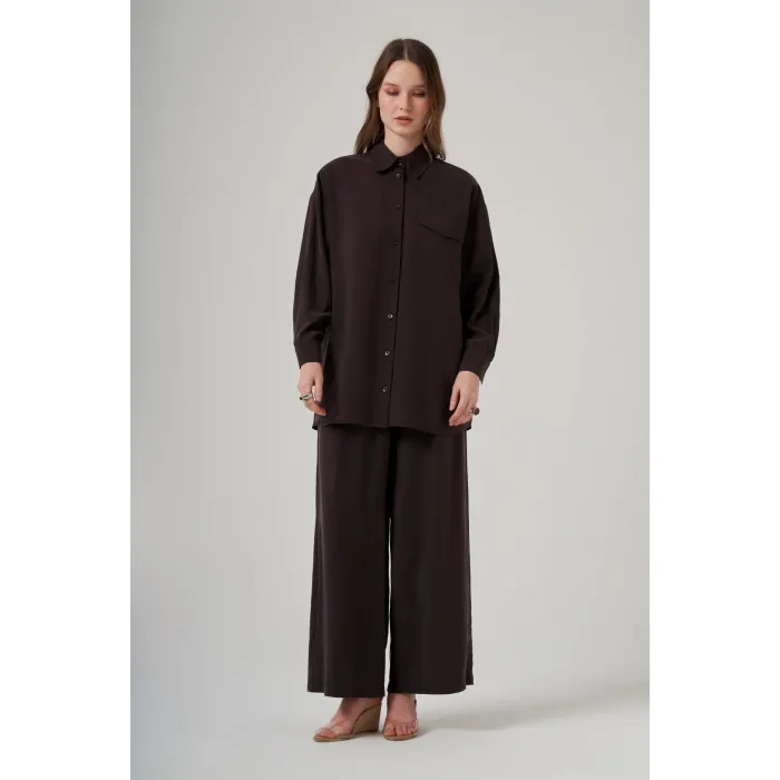 Nuss 1063 Tek Cep Kapak Detaylı Basic Pantolonlu Takım -KAHVE