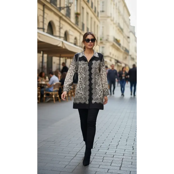 invee Desenli Gömlek 7235 bej