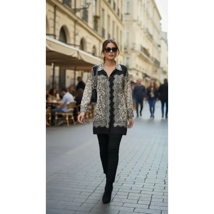 invee Desenli Gömlek 7235 bej