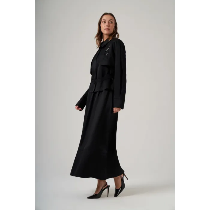 Nuss 1044 Paraşüt Taş İşlemeli Etekli Takım - siyah