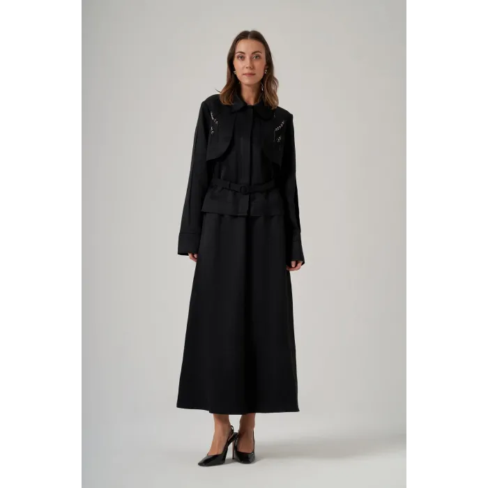 Nuss 1044 Paraşüt Taş İşlemeli Etekli Takım - siyah