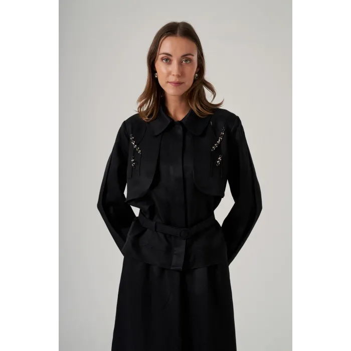 Nuss 1044 Paraşüt Taş İşlemeli Etekli Takım - siyah