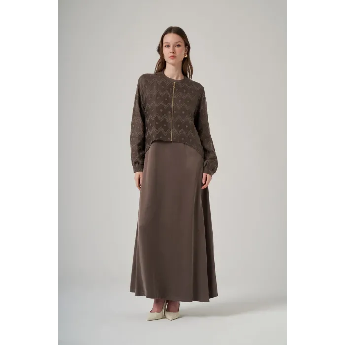 NUSS İpek Cupra Ceketli Uzun Tasarım Elbise 2031 kahve