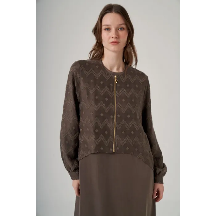 NUSS İpek Cupra Ceketli Uzun Tasarım Elbise 2031 kahve