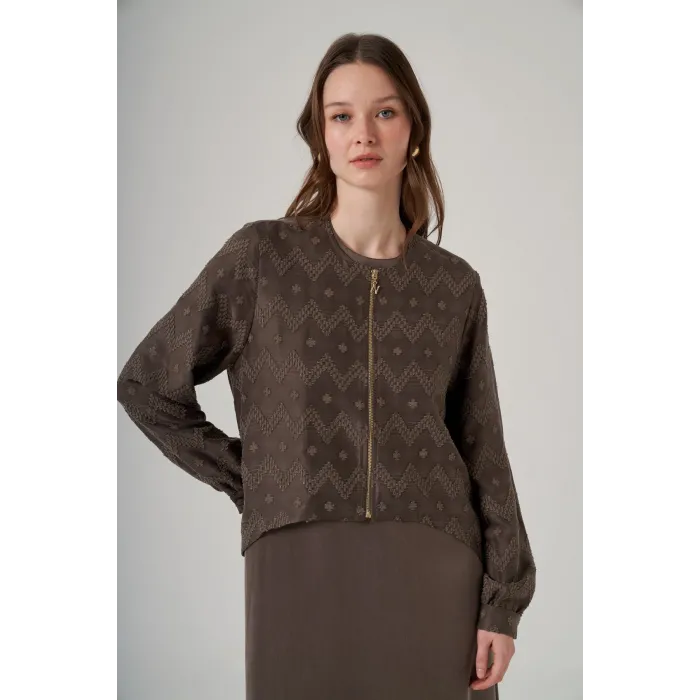 NUSS İpek Cupra Ceketli Uzun Tasarım Elbise 2031 kahve