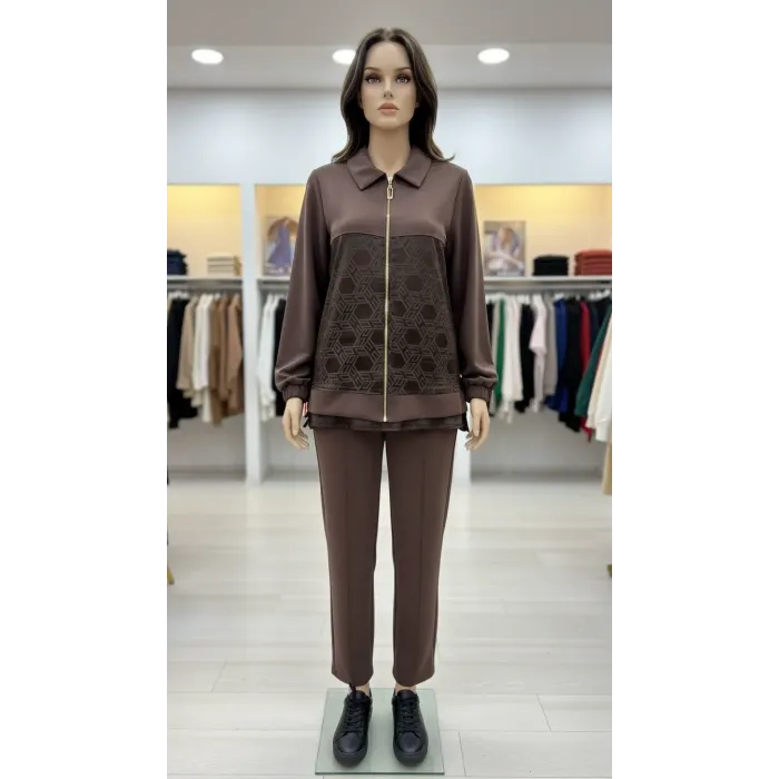 Nuss Desen Detay Pantolonlu Takım - 1048 kahve