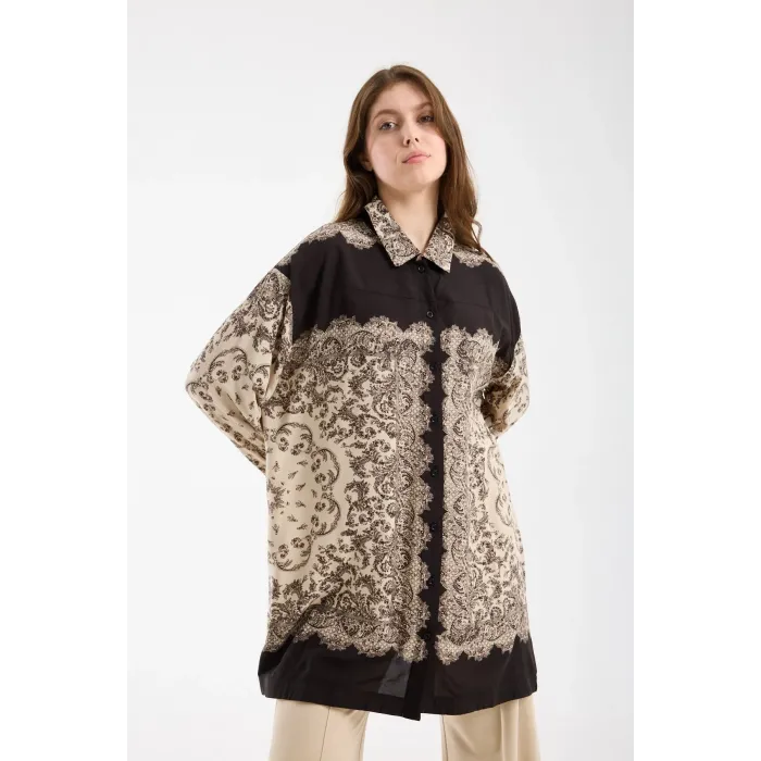 invee Desenli Gömlek 7235 bej