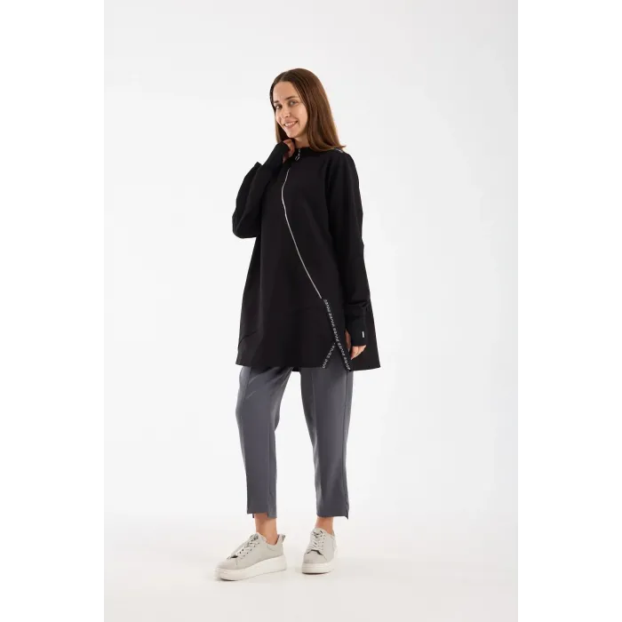 İnvee Vektör Tunik FERMUAR DETAYLİ SİYAH 7218