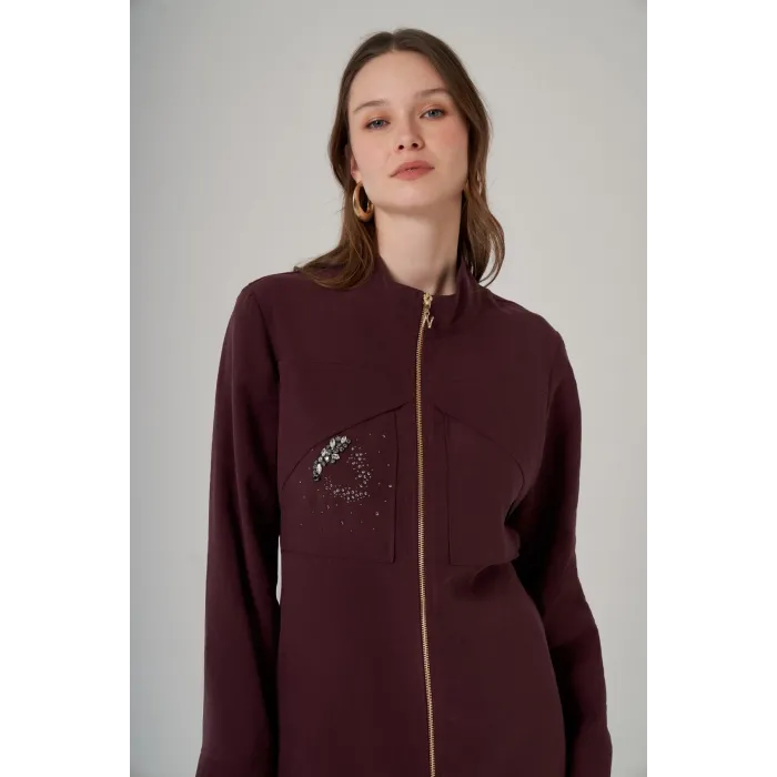 Nuss 1054 Cep Taş İşlemeli Pantolonlu Takım - Mürdüm