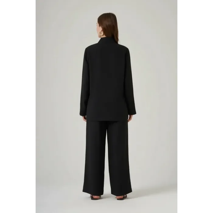 Nuss 1054 Cep Taş İşlemeli Pantolonlu Takım - siyah