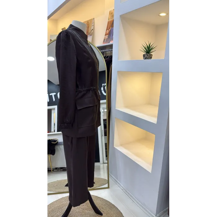 Nuss 1032 Çiçeklei Boncuk İşlemeli Pantolonlu Takım - BİTTER