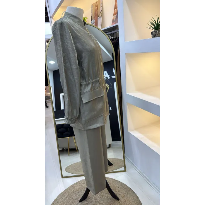 Nuss 1032 Çiçeklei Boncuk İşlemeli Pantolonlu Takım - KÜF