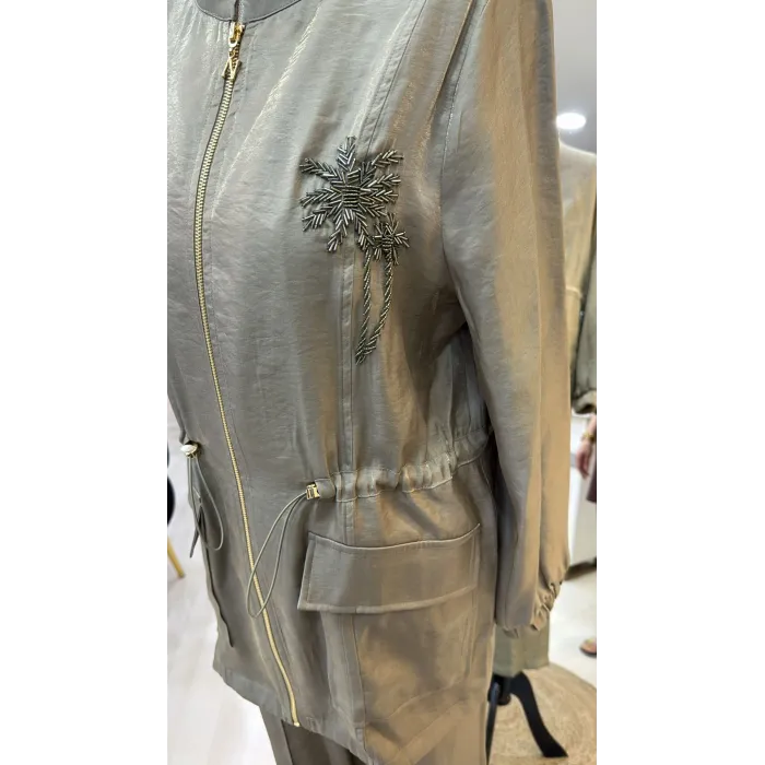 Nuss 1032 Çiçeklei Boncuk İşlemeli Pantolonlu Takım - KÜF