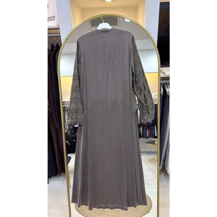 NUSS İpek Cupra Ceketli Uzun Tasarım Elbise 2031 kahve