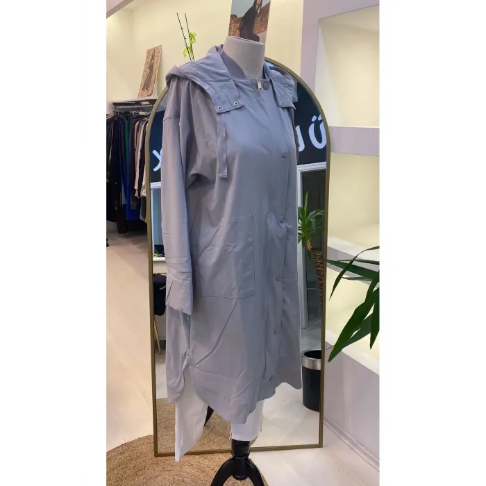 İnvee 6714 Kapüşonlu Uzun Kap - gri