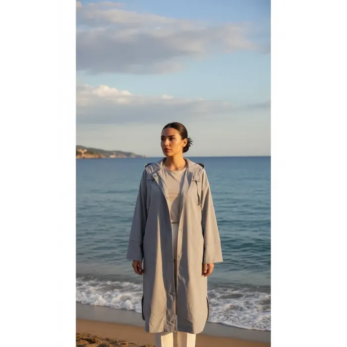 İnvee 6714 Kapüşonlu Uzun Kap - gri