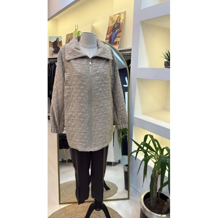 Nuss 6040 Kare Densenli Yaka İğne Broşlu Kap BEJ