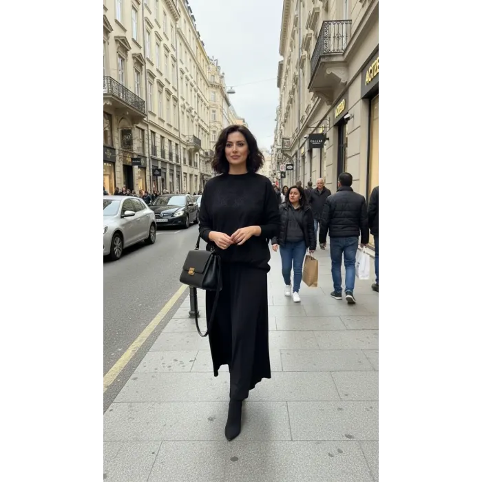 Nuss Desen Detay Etekli Takım - 1058 siyah