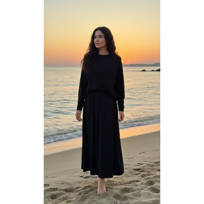 Nuss Desen Detay Etekli Takım - 1058 siyah