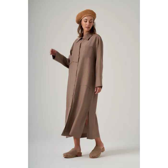 Nuss 6036 Boydan Düğmeli Kap - BEJ