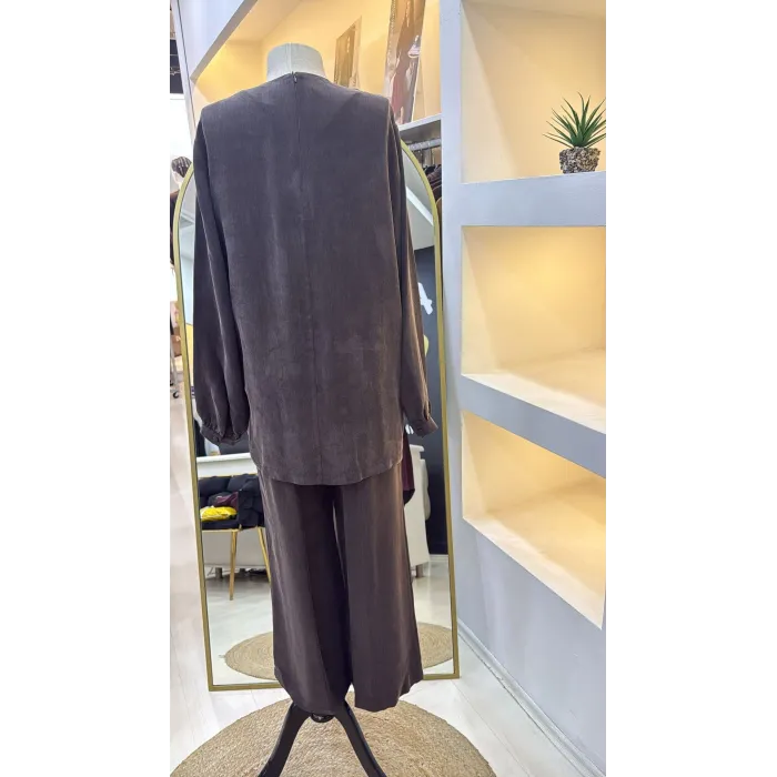 Nuss 1039 Cupra ipek Pantolonlu Takım -kahve