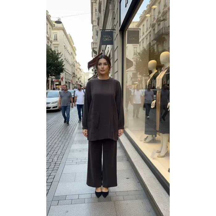 Nuss 1039 Cupra ipek Pantolonlu Takım -kahve