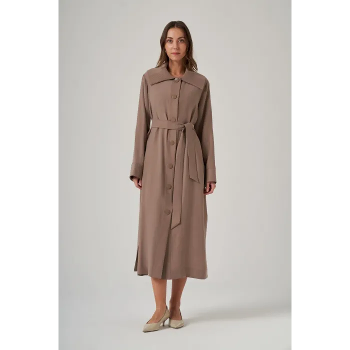 Nuss 6032 Yaka Dikişi Detay Düğmeli Kap - Bej