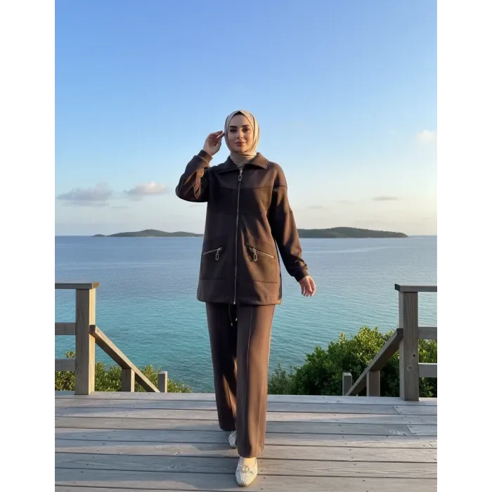 Nuss 1089 Çep Detayli Pantolonlu Takım - kahve