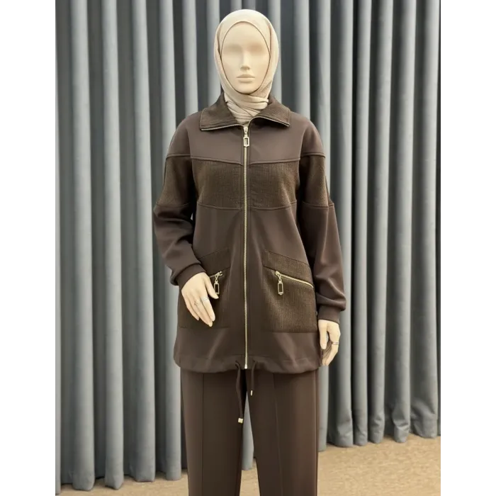 Nuss 1089 Çep Detayli Pantolonlu Takım - kahve