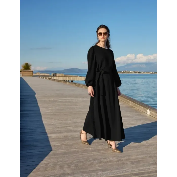 Misswhence Nervür Detaylı Elbise 39833 SİYAH