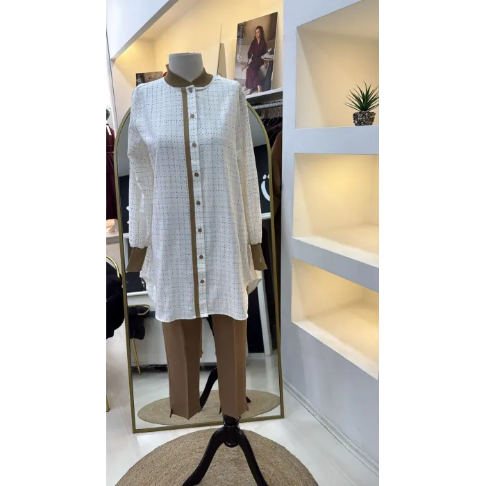 invee Desenli  Gömlek 7182 CAMEL