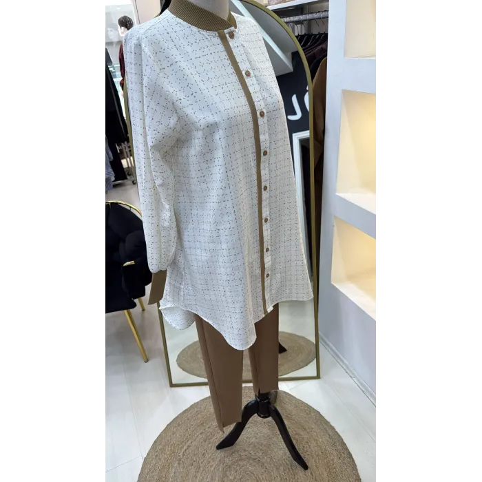 invee Desenli  Gömlek 7182 CAMEL