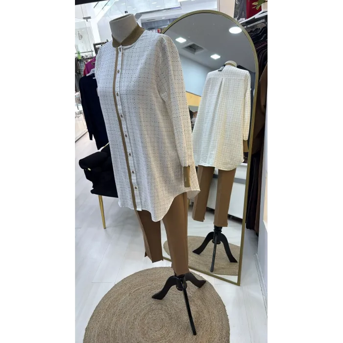 invee Desenli  Gömlek 7182 CAMEL