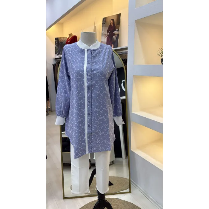 invee Desenli Gömlek 7182 MAVİ