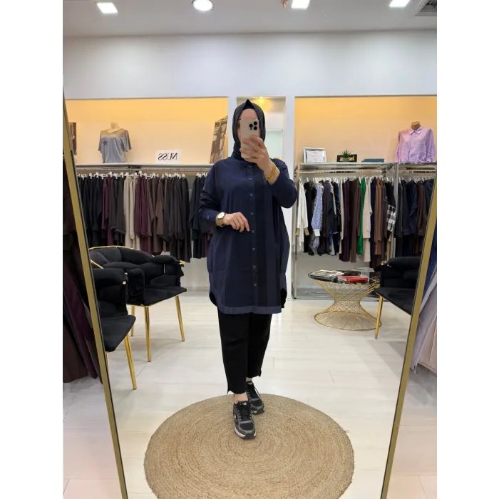 İNVEE Gölge KİSA Gömlek LACİVERT 7219