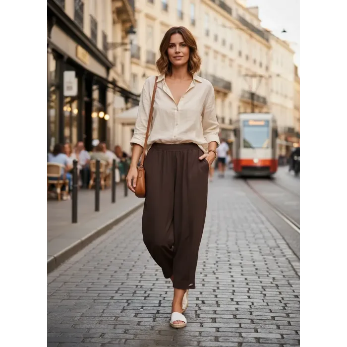 SENTEZ TİTAN PAÇA PİLE DÜĞMELİ RAHAT PANTOLON 5643 KAHVE