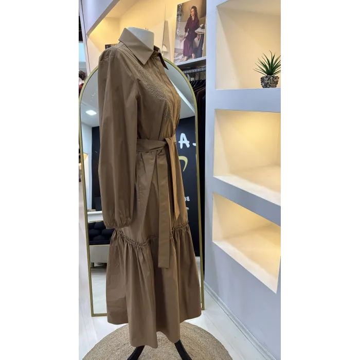 NUSS 2040 DESENLİ ELBİSE- CAMEL