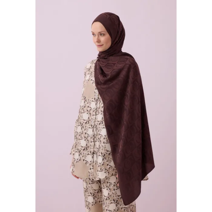 İmannoo Dama Desen Kahverengi Naia Pamuk Şal : 241-3001-997