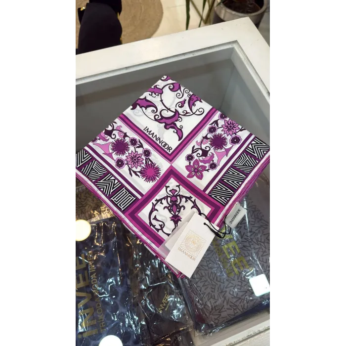 IMANNOOR çiçek desenli ekru fuşya eşarp 231 4016